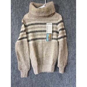 Hilda Ltd Icelandic Wool Turtleneck Sweater Striped Beige Tan Grey Small NWT